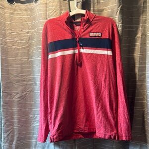 Red Quarter-Zip Pullover with Navy and White Stripe